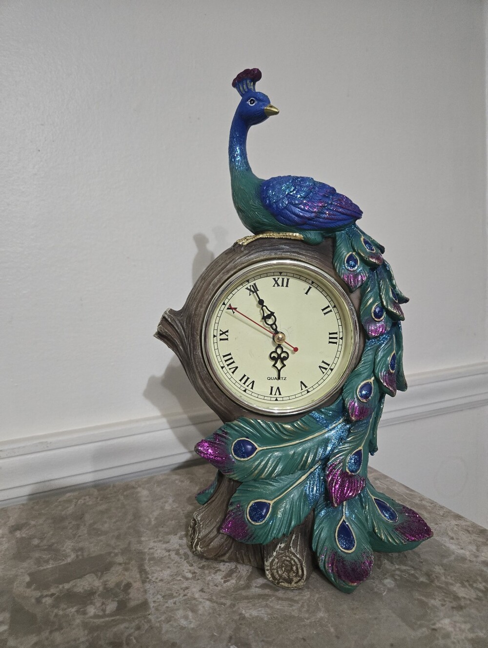 Kitschy Peacock Table Clock